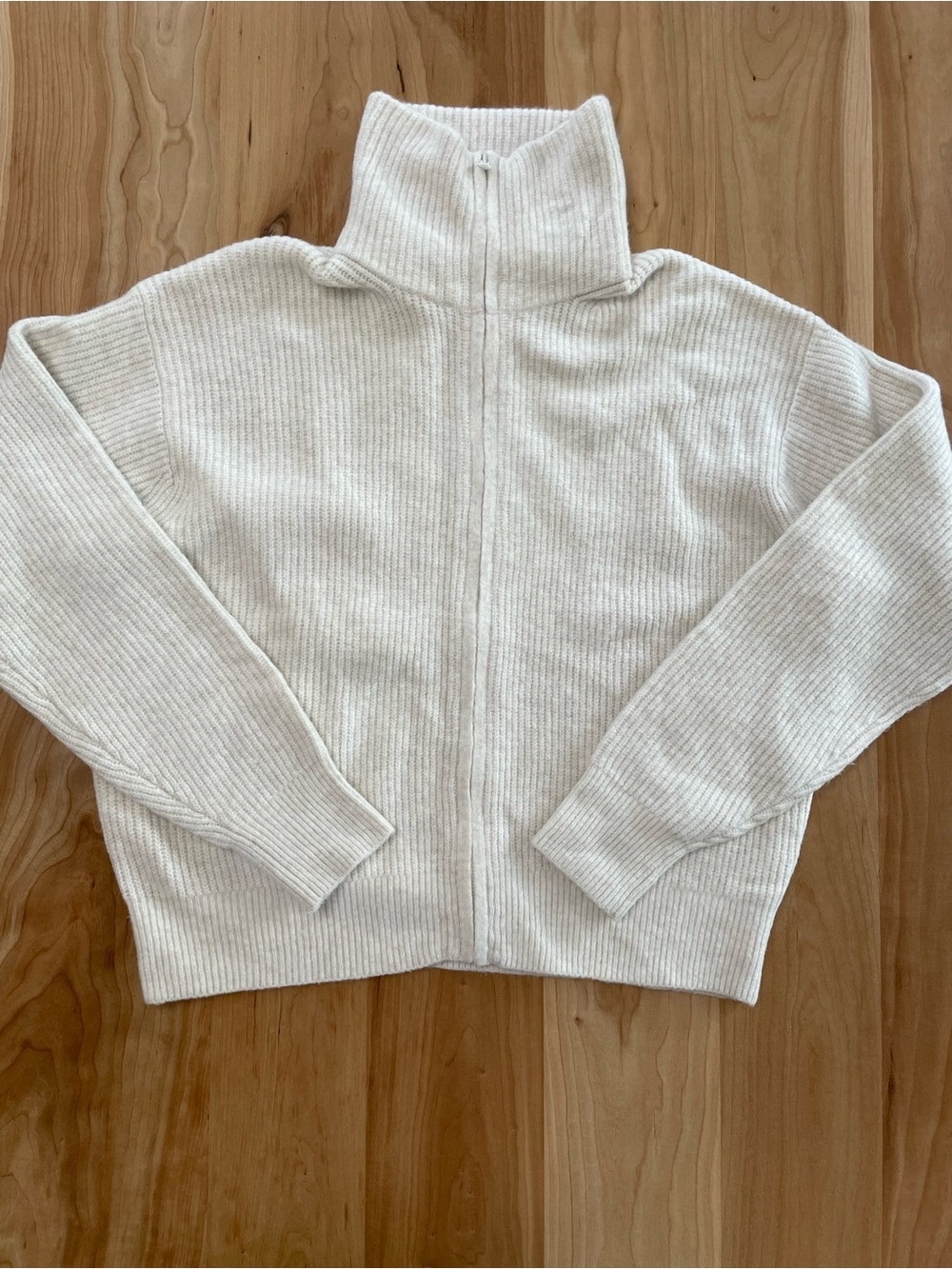 Uniqlo Women's Large Cream Souffle Yarn Full Zip Cardigan Sweater
